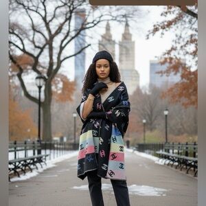 NWT Chanel Rainbow Shine Reversible CC Logo Cashmere Wool Silk Wrap Scarf 2024